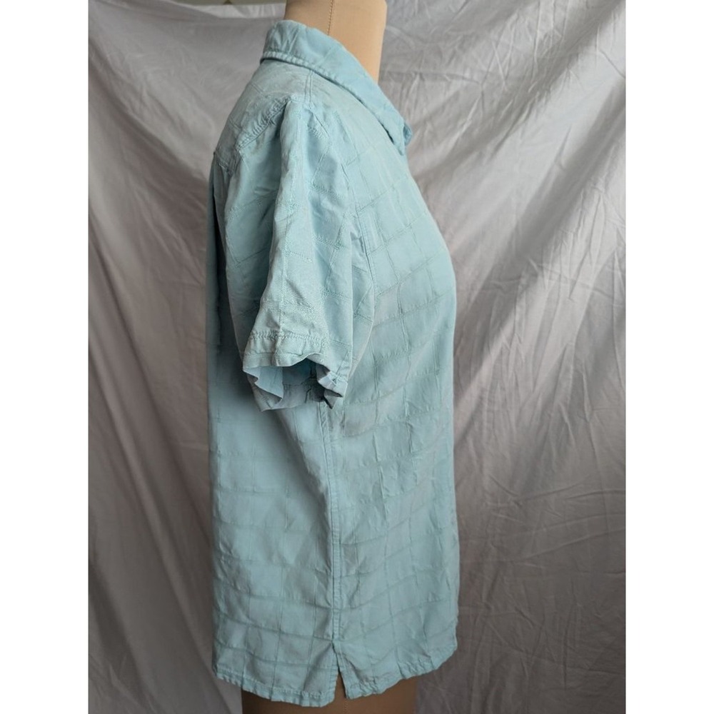 Light Blue Textured Windowpane Grid Short Sleeve Button Up Shirt Womens Sz L - Picture 3 of 6